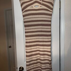So Me Brown and Cream Striped Dress